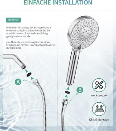 Душова лійка SR SUN RISE з фільтром, шланг та картриджі для фільтрації, 9 режимів розпилення з 4-ступеневим фільтром води, високий тиск для жорсткої води, видаляє залишковий хлор, важкі метали та бактерії, хромоване покриття з іонами срібла