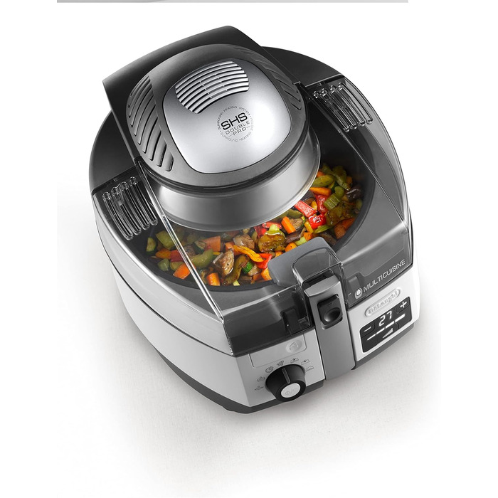 Аерофритюрниця De'Longhi MultiFry Extra Chef Plus FH1396, мультиварка місткістю 1,7 кг, 8 програм приготування, система конвекції з 2 нагрівальними елементами, функція гриля, додаток Recipe, 2300 Вт, білий 8 програм