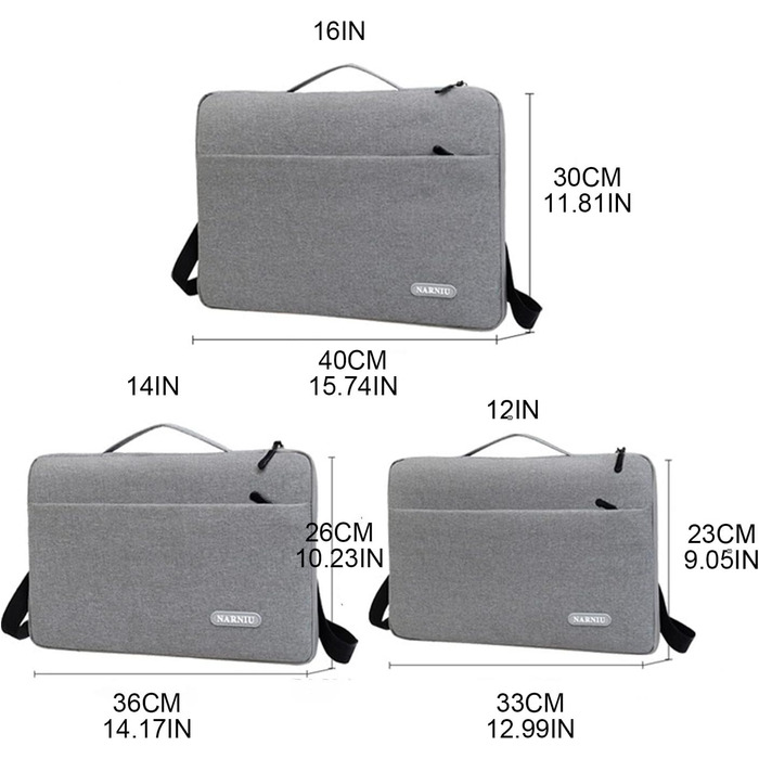 Сумка на плече для ноутбука 12 14 16 дюймів Водонепроникна сумка для ноутбука Міцний і легкий месенджер 14 сірий