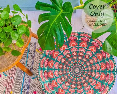 Бірюзовий круглий пуф-пуф з оксамитовою вишивкою Мяка вишита підлогова подушка з марокканським візерунком, діаметром 60 см, ідеально підходить для вітальні, спальні або кімнати для медитації. Бірюзовий колір 59Г x 59Ш x 20В см