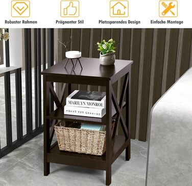 Рівнева тумбочка, комплект з 2 шт. , бічний столик, тумбочка, журнальний столик для спальні, вітальні, 40x40x61 см (X-подібний, коричневий) коричневий, 2 шт., X-подібний, 3-