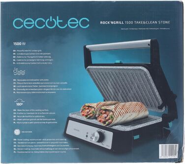 Електричний гриль Cecotec Rock'n Grill 1500 Take&Clean Stone. 1500 Вт, покриття RockStone, знімні пластини, можна мити в посудомий