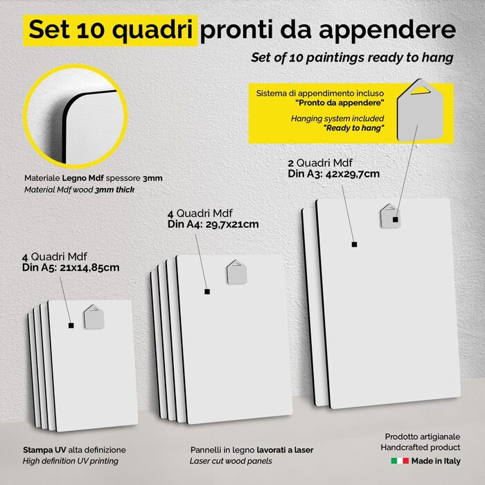 Набір з 10 багатошарових картин - Вінсент Ван Гог - Ван Гог 1 - Дерево МДФ - - 2 x 42x29,7см - 4 x 29,7x21см - 4 x 214,85см - - Го