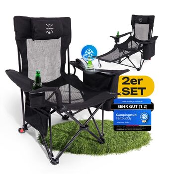 Комплект із 2 складних кемпінгових стільців та шезлонгів 2-в-1 180 кг Сумка-холодильник XXL Малий розмір упаковки Рибальське крісло, кемпінгове крісло, пляжний шезлонг, складне, легке сонцезахисне крісло - для кемпінгу, пляжу, фестивалю, активного відпочи