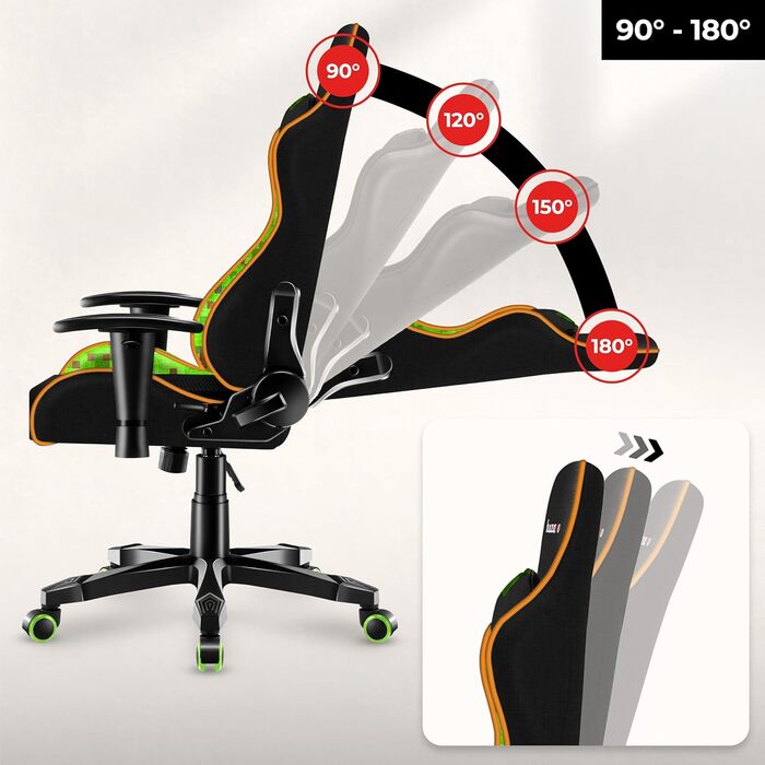 Ігрове крісло Huzaro Ranger 6.0 для дітей, офісне крісло, стільце для столу, підлокітники, ергономічний сучасний дизайн, подушки для шиї та попереку, штучна шкіра, функція гойдання, Pixel Pixel Small