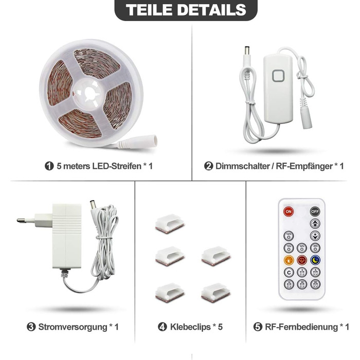 Світлодіодна стрічка Тепла біла 5 м світлодіодна стрічка з можливістю затемнення з радіочастотним пультом дистанційного керування 3000K Яскраві вставні світильники під шафою з режимом синхронізації Світлодіодна стрічка Повні комплекти для спальні Кухня Де