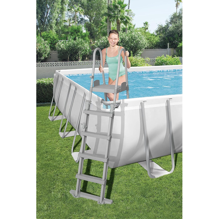 Басейн Bestway Power Steel Frame Pool Complete with Filter Pump 732 x 366 x 132 см, світло-сірий, квадратний