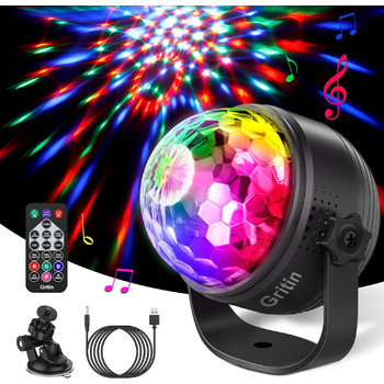 Диско-куля, обертова музика Gritin на 360 Світлодіодний світильник для вечірки Диско-світло з дистанційним керуванням - динамічні