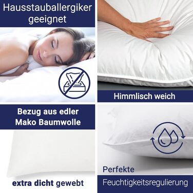 Пухова подушка ZOLLNER Deluxe зі 100 пуху - Виготовлено в Німеччині - підходить для алергіків - чохол з високоякісної бавовни Mako - можна прати при температурі до 60C - 40x40 см - готельна якість, комплект з , 40 x 40 см