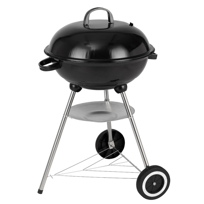 Вугільний гриль діаметром 41,5 см з кришкою, хромованим решіткою та попільником компактний круглий гриль з полицею, колесами та висотою робочої поверхні 58,5 см для саду та балкону