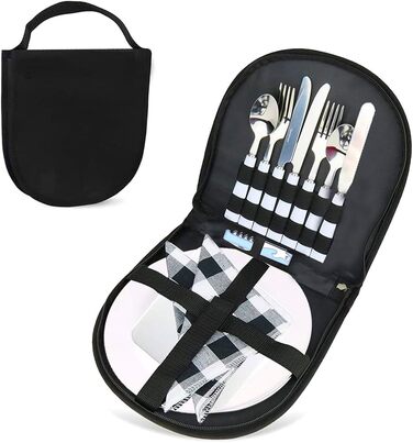 Портативний набір столових приборів для кемпінгу LATERN з 12 предметів, органайзер для кемпінгового посуду, столові прибори з нержавіючої сталі для пікніка, харчові дорожні столові прибори для 2 осіб, для піших прогулянок на свіжому повітрі, для використа