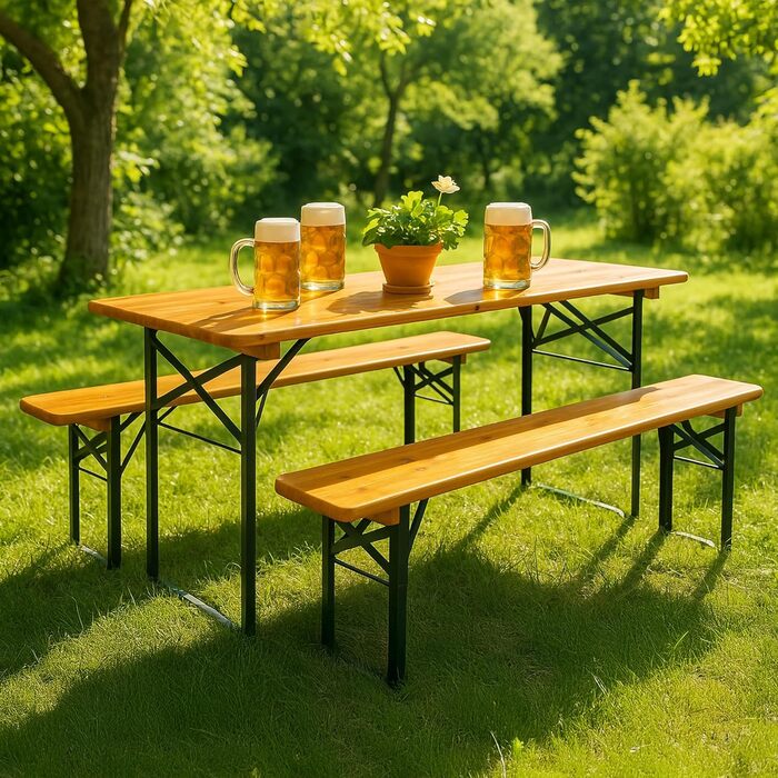 Пивний стіл Stagecaptain BBT-180 Hirschgarten, 177 см - Міцний пивний стіл (177 см завдовжки) - Лакована поверхня - Складаний - Легко зберігати та транспортувати