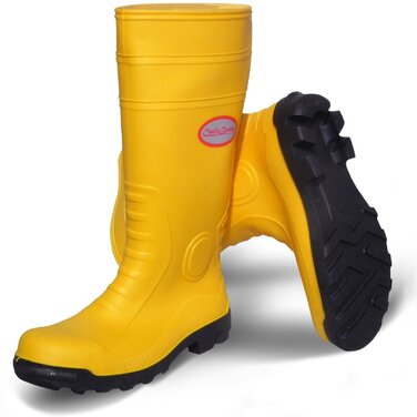 Унісекс - Дорослі захисні чоботи з ПВХ S5 - 100 водонепроникні, нековзні, сталевий піднос, сталева проміжна підошва - Жовті гумові чоботи, розмір 46 EU