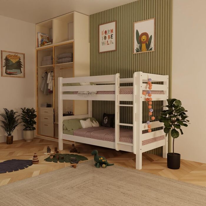 Двоярусне ліжко fornera f25 з масиву дерева для 2 дітей з серцевини бука 90x200см - двоярусне ліжко горище з рейковою рамою - дитя