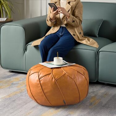 Чохол для пуфа Louis Donn без наповнювача - кругла пуф-подставка з місцем для зберігання, водонепроникне крісло-мішок зі штучної шкіри, підставка для ніг для вітальні, спальні, дитячої кімнати (помаранчевий) Orange-109
