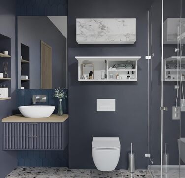 Шафа для ванної кімнати PLATAN ROOM шириною 80/120/160/200/240, меблі для ванної кімнати, настінна шафа з відкидними дверцятами, глянцевий матовий білий (білий матовий/мармуровий глянець, 80 x 30 x 25 см), білий матовий/мармуровий глянець, 80 x 30 x 25 см