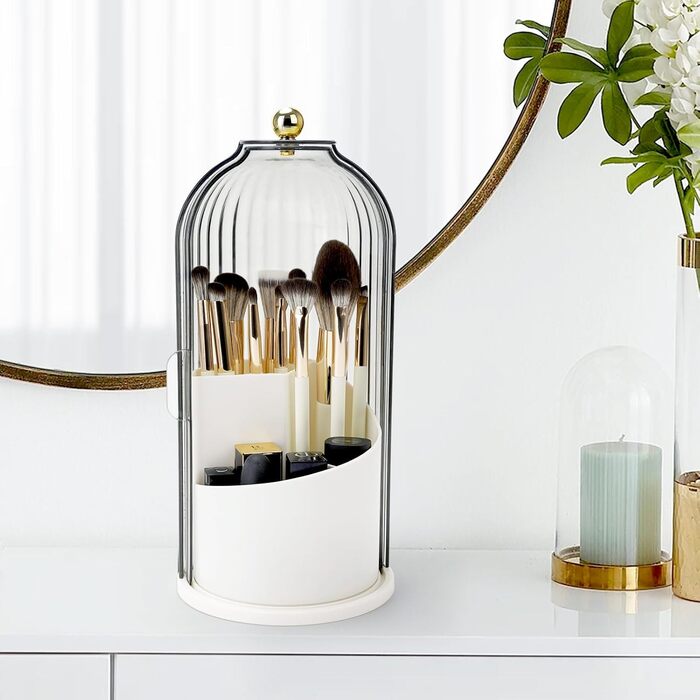 Тримач для зубних щіток RISEMART із ковзною кришкою, обертовий органайзер для ванної кімнати з 3 відділеннями для стільниці, тримач для зубних щіток і пасти, тримач для ванної кімнати, органайзер для раковини для косметичних щіток