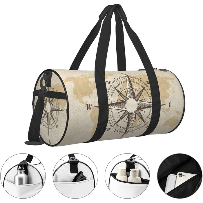 Вінтажна спортивна сумка з компасом та старовинною картою світу, велика дорожня сумка для фітнесу, чоловіча та жіноча сумка на вихідні