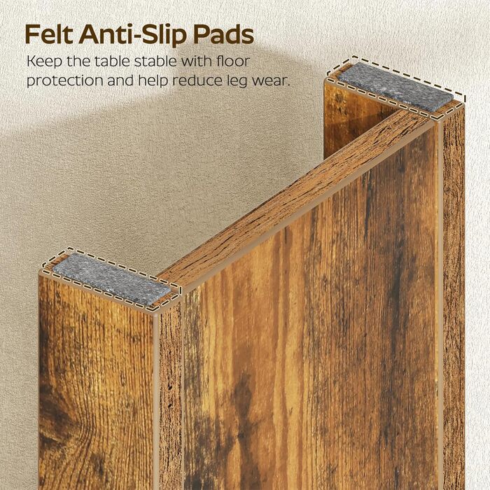 Консольний столик, довгий вузький стіл для коридору, столик для передпокою, за диваном, промисловий дизайн, з металевими стійками, для вузьких приміщень, вхідна зона, коридор, вітальня, вінтажний коричневий XCT30BR