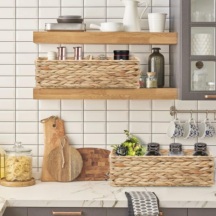 Плетений кошик для зберігання OUTBROS, набір з 2 шт. , плетені кошики з ротанга, декоративна скринька для зберігання, кошики-органайзери для полиць, кошики для зберігання, кошики для полиць, водяний гіацинт