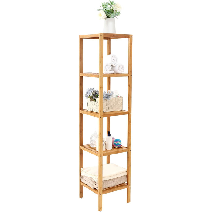 Полиця для ванної кімнати 5 рівнів, вузька полиця стояча, бамбукова полиця, багатофункціональна полиця для зберігання, для кухні,