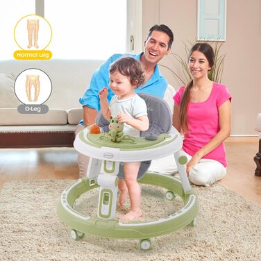 Дитячі ходунки 3-в-1, регульовані по висоті та складані, із захистом від перекидання та 7 рівнями регулювання висоти, для дітей від 6 місяців з тихими колесами, що обертаються на 360, лотком та ігровим центром