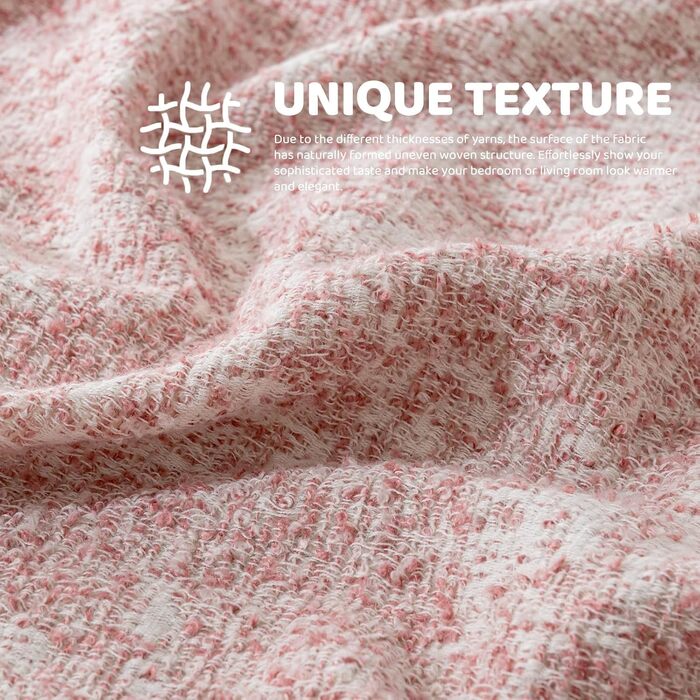 Бавовняна ковдра ACUSHLA, м&39яка ковдра, мікрофібра, м&39яке, затишне, пухнасте та дихаюче покривало, ковдра для дивана, ліжка, пікніка, подорожей, легка ковдра (рожево-білий)