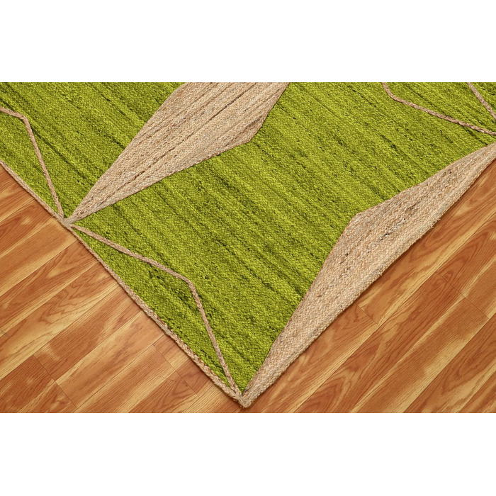 Килимок CASAVANI Kilim, 12 квадратів, бохо-килимок, плетений килимок, зелений / бежевий, джутовий килимок, пилосос, ручне ткацтво,