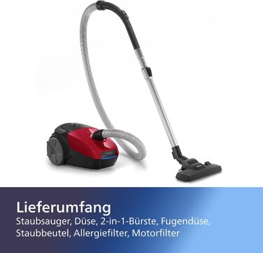 Пилосос PHILIPS серії 2000 з мішком - пилосос потужністю 900 Вт з фільтром від алергії, радіус дії 9 м (FC8243/09)