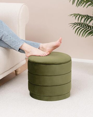 Круглий пуф Bonlife з кришкою, складна підставка для ніг зі столиком, пуф для вітальні, спальні, коридору, оливковий оксамит, 39x39x37 см 39 см оливковий