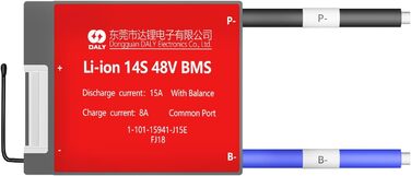 Система керування літій-іонним акумулятором DALY BMS 14S 48V 15A, плата захисту акумуляторного блоку зі загальним портом та балансувальними проводами для домашнього використання, електронних пристроїв з акумулятором 18650, саморобними роботами