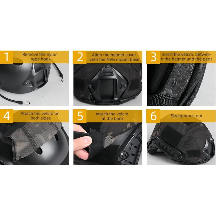 Тактичний шолом для пейнтболу, страйкболу та пейнтболу Rapid чохол, багатофункціональне захисне кріплення для ПНВ типу PJ, для спорту на свіжому повітрі, полювання, стрільби (чорний), один розмір