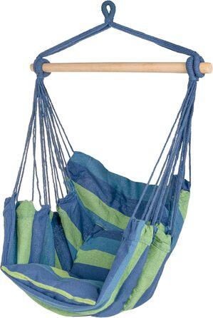 Підвісне крісло IB STYLE для саду, балкону - Зручне підвісне крісло, включаючи 2 подушки та комплект кріплення - Вантажопідйомність до 150 кг, тканинна поверхня з парусини 130x95 см, синій/зелений