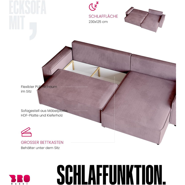 Диван з функцією сну, Диван з вельветової тканини, Короб для ліжка, Розкладний диван для вітальні, Кутовий диван, Окремостоячий, Adi XL Relax Sofa, 3-місний, 272x143x85 см, Бежевий, Дуже великий