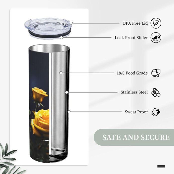 Кухоль з прямою трубочкою, красиві жовті троянди, принт, дорожній кухоль, підходить для кемпінгу, офісу та дому, 590 мл