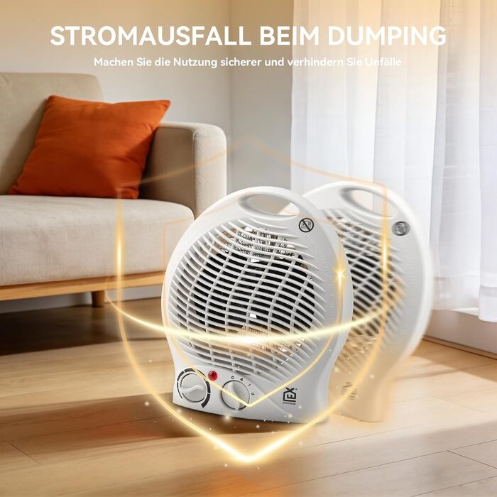Портативний електричний обігрівач потужністю 2000 Вт з 3 режимами (холодне повітря/1000 Вт/2000 Вт) для приміщень площею до 15 м, захист від перекидання, захист від перегріву, тихий та енергозберігаючий з мідним двигуном для спалень та офісів