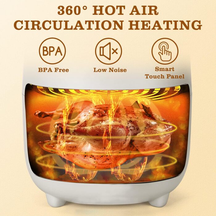 Фритюрниця, компактна техно-фритюрниця 3 л, 1300 Вт, 8 попередньо встановлених меню, LED-дисплей, електронний сенсорний екран, кошик для смаження з антипригарним покриттям, білий