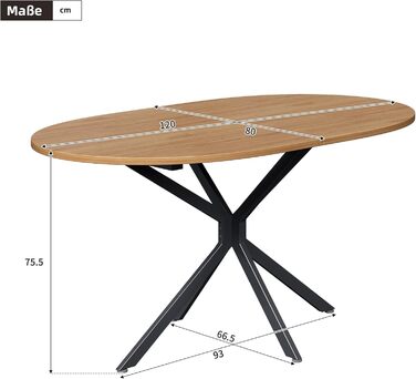 Овальний обідній стіл Merax 120x80x75,5 см, металеві ніжки, міцний стіл для 4-6 осіб, сучасний простий дизайн, колір дерева 120x80x75,5 см