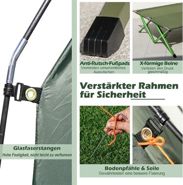 Похідне ліжко з наметом для 2 осіб, водонепроникний кемпінговий намет 5 в 1 з сонцезахисним тентом, надувним матрацом, подушкою, спальником та сумкою для перенесення, шезлонг/кемпінгове ліжко для походів та пікніків