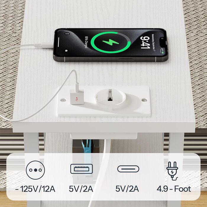 Приліжкова тумба HOOBRO із зарядною станцією, 1 стандартна розетка, 2 USB-порти, вузька бічна тумба, 3 шухляди з нетканого матеріалу, відкрите відділення, для вітальні, спальні, білий EWW482CBZ01