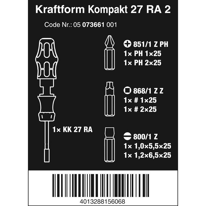 Викрутка з храповиком Kraftform Kompakt 27 RA 2 SB, 7-гранна, 7 предметів, кольорова, один розмір, 05073661002