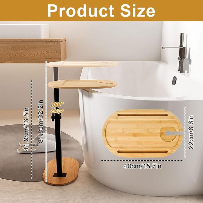 С-подібний журнальний столик, що обертається на 360 та регулюється по висоті, невеликий столик з бамбука та металу, журнальний столик для вузьких приміщень, дерев&39яний журнальний столик для вітальні та спальні, колір бамбука