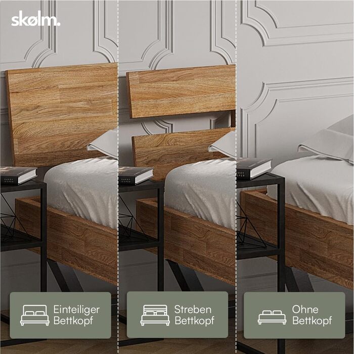 Ліжко Skølm Alver з масиву дерева 180x200 см каркас ліжка з масиву дуба, обробленого олією дерев&39яне ліжко з чорними металевими ніжками високоякісне ліжко з однією опорою для узголів&39я каркас ліжка, що підходить як двоспальне ліжко 180x200 см, узголів