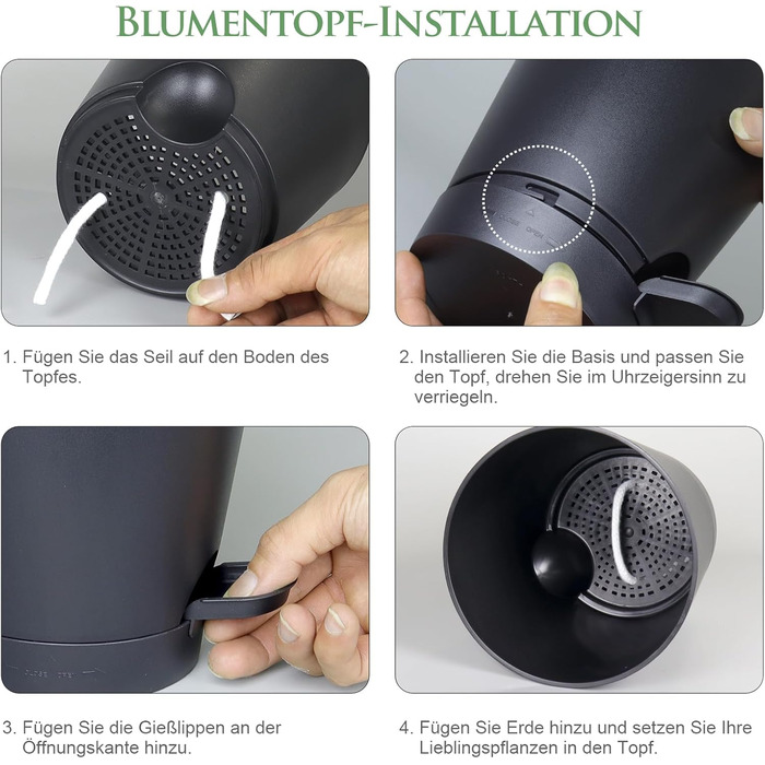 Набір з 6 самополивних квіткових горщиків, горщики для рослин 17,8 см із системою поливу, кашпо з блюдцем, набір квіткових горщиків, ідеально підходить для кімнатних та балконних садів, чорний 17,8 см чорний