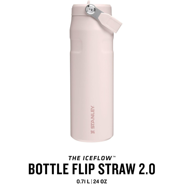 Пляшка для пиття Stanley Flip Straw 2.0 з трубочкою 0.7 л - Термокружка зберігає напої холодними протягом 10 годин - 3 днів - Без BPA - Герметична - Підстаканник сумісний з тримачем - Можна мити в посудомийній машині - Рожевий кварц 700 мл