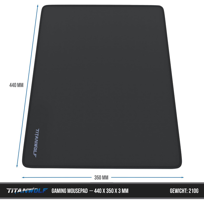 Килимок для ігрової миші XL Titanwolf - 440 x 350 мм - XL килимок для миші - Настільний килимок великого розміру - Покращує точніс