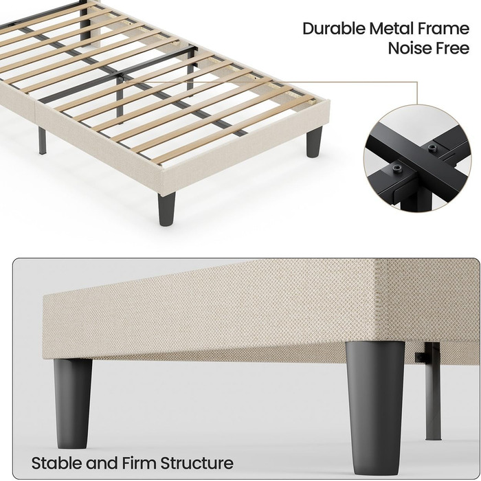 Ліжко Bealife з м&39якою оббивкою 120 x 200 см з рейковою основою міцний каркас ліжка з дерева та металу, м&39яке двоспальне ліжко з узголів&39ям для спальні та дитячої кімнати (бежевий, 120 * 200 см)