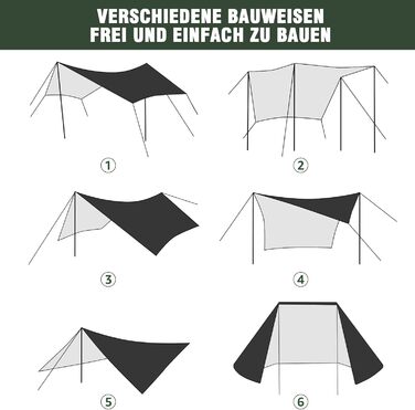 Кемпінговий намет Брезентовий тент 3м х 3м Брезентовий багатофункціональний портативний тент з 6 кілочками і 6 мотузками Захист від сонця для гамака Пікнік на відкритому повітрі Чорний
