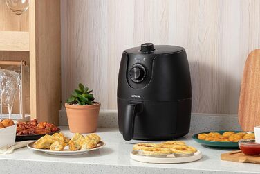 Маленька фритюрниця - 1,8 л - Фритюрниця з таймером і функцією підтримки тепла - Вибір температури - Більш енергозберігаючий і швидший, ніж духові шафи - 1200 Вт - Маленький (чорний) Чорний