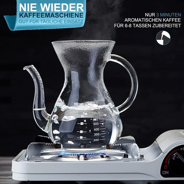 Кавоварка Pauzema 800 мл, кавоварка з постійним фільтром 6-8 чашок з ручкою Графин для кави Боросилікатне скло Термостійке